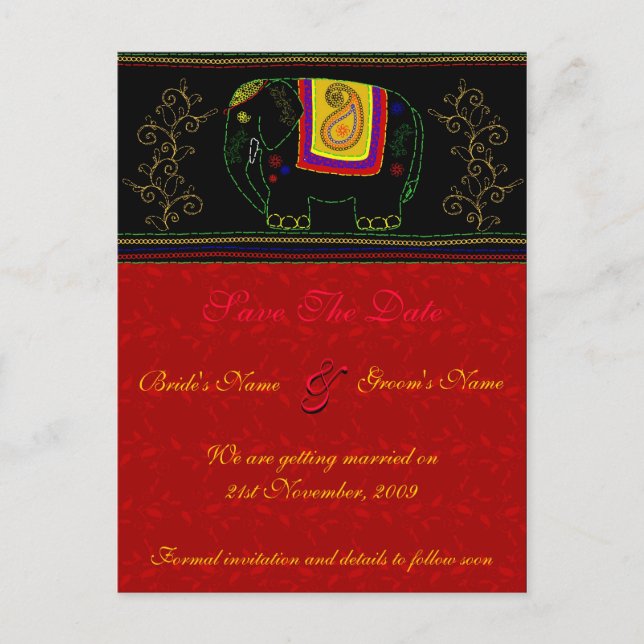 Cartão Postal De Anúncio Meu Elefante Indiano - Vermelho Indiano (Frente)