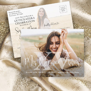 Cartão Postal De Anúncio Meus 15 Anos Foto Moderna Quinceañera Salve a Data