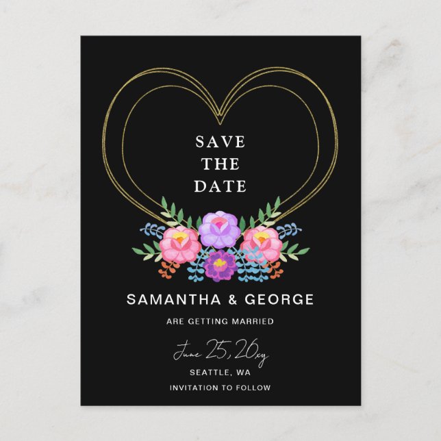 Cartão Postal De Anúncio Mexican Floral Fiesta Save The Date (Frente)