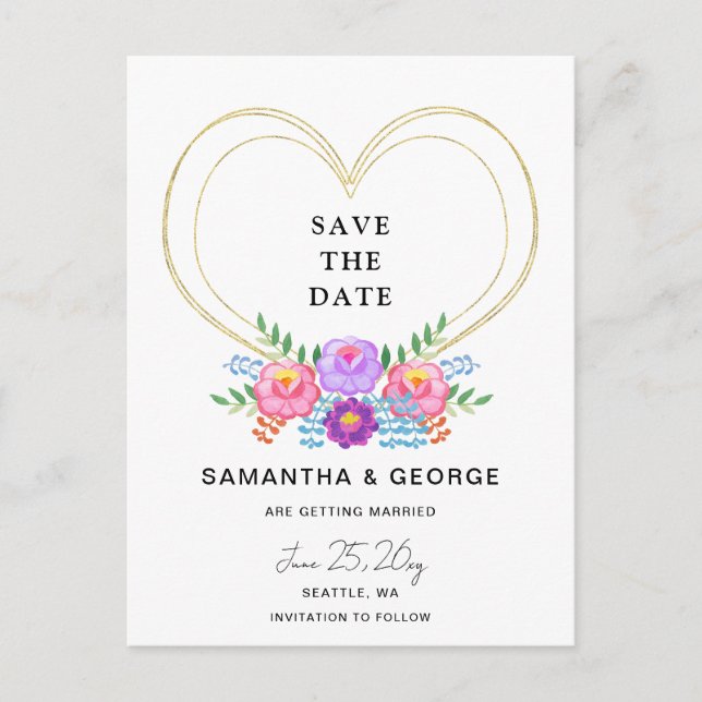 Cartão Postal De Anúncio Mexican Floral Fiesta Save The Date (Frente)