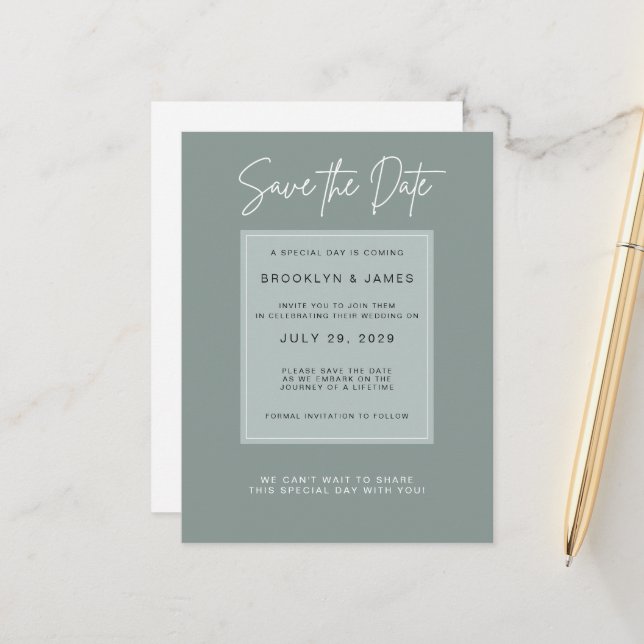 Cartão Postal De Anúncio Minimal Sage Save The Date (Frente/Verso In Situ)