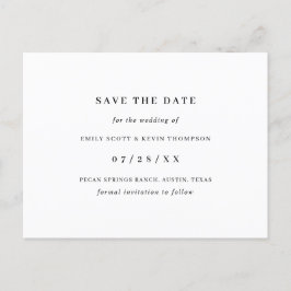 Cartão Postal De Anúncio Minimalista branco preto simples Salvar a data