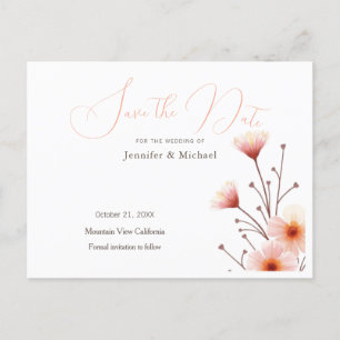 Cartão Postal De Anúncio Minimalista Floral Profissional Salve a Data