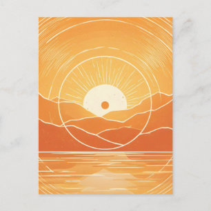Cartão Postal De Anúncio Minimalista Montanha Oceano Retro Pôr do Sol Zen