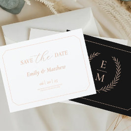 Cartão Postal De Anúncio Minimalista Preto e Bege Save The Date Casamento