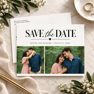 Cartão Postal De Anúncio Minimalista Save the Date de Casamento com Duas Fo