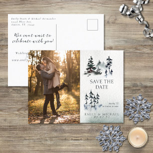 Cartão Postal De Anúncio Minimalista Verde de Montanha Evergreen Azul Xisto