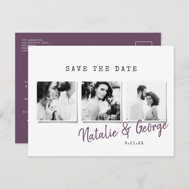 Cartão Postal De Anúncio Mínimo de casamento com fotos na moda (Frente/Verso)