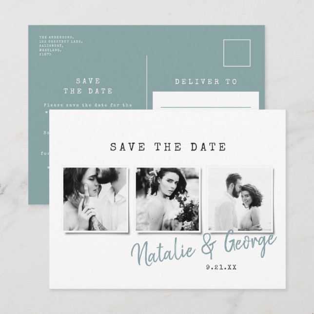 Cartão Postal De Anúncio Mínimo de casamento com fotos na moda (Frente/Verso)