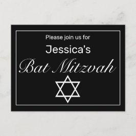 Cartão Postal De Anúncio Mínimo Moderno Bat Negro Branco Mitzvah
