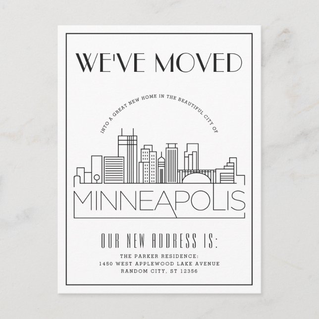 Cartão Postal De Anúncio Minneapolis Modern Deco | Mudança de Endereço (Frente)