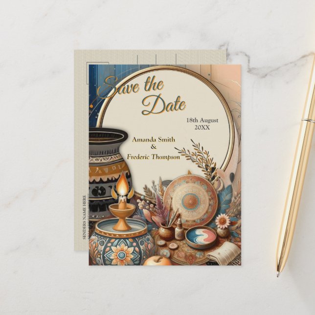 Cartão Postal De Anúncio Mistura boêmica de chalé, magenta, roxo em cremes (Frente/Verso In Situ)