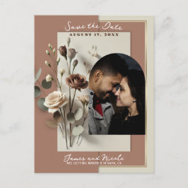 Cartão Postal De Anúncio Mocha Mousse Moderno Botânico Floral Salve a Data