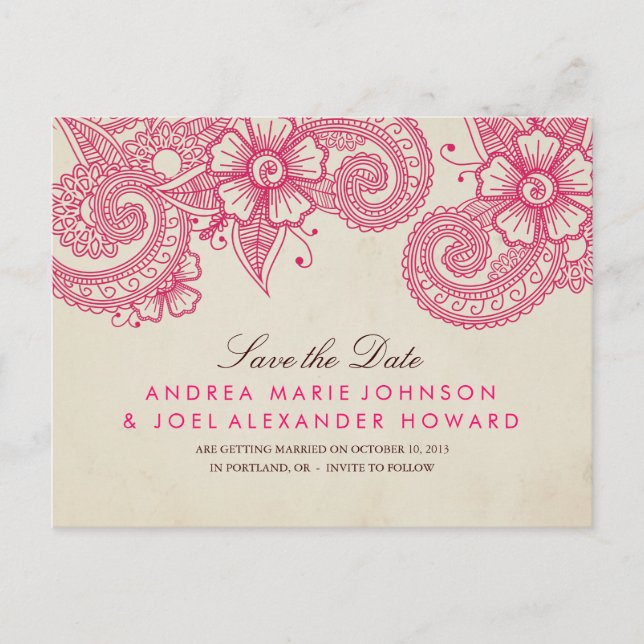 Cartão Postal De Anúncio Mod Mehandi Salve o Cartão-Postal de Data (Frente)