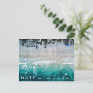Cartão Postal De Anúncio Modern Beach Wedding Budget Save the Date