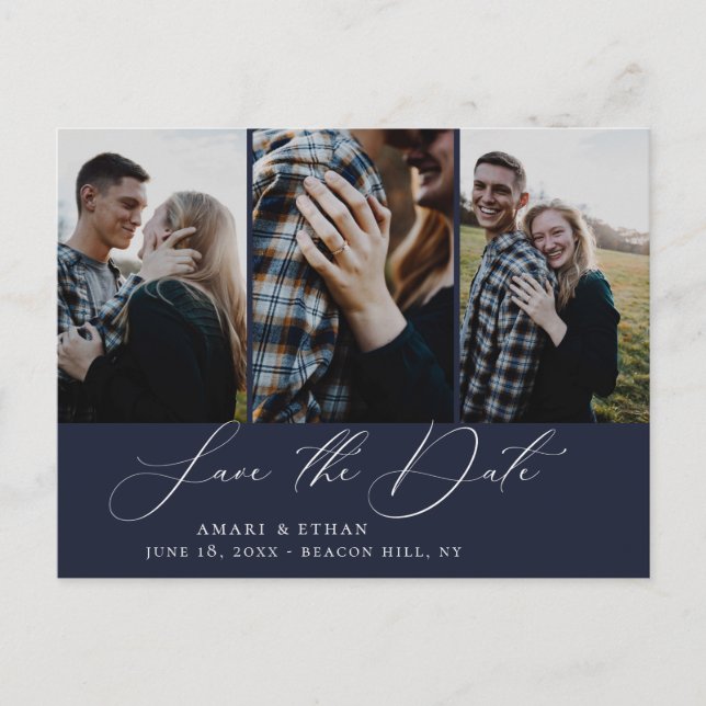 Cartão Postal De Anúncio Modern Boho Calligraphy Multi-Photo Save the Date  (Frente)