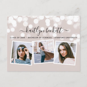 Cartão Postal De Anúncio Modern Bokeh Lights 3 Photo Graduation