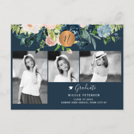 Cartão Postal De Anúncio Modern elegant floral graduation photo collage
