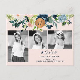 Cartão Postal De Anúncio Modern elegant floral graduation photo collage