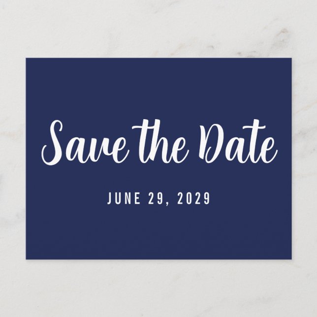Cartão Postal De Anúncio Modern Navy Blue Save The Date Postcard (Frente)