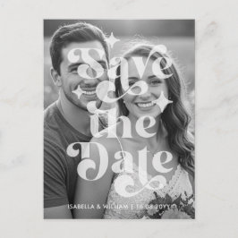 Cartão Postal De Anúncio Modern Retro Photo Wedding Save The Date