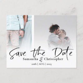Cartão Postal De Anúncio Modern Save the Date Elegant Script Photo Collage