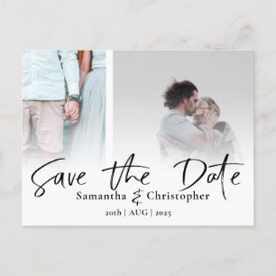 Cartão Postal De Anúncio Modern Save the Date Elegant Script Photo Collage