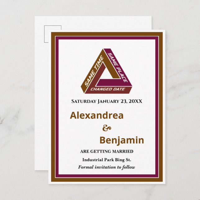 Cartão Postal De Anúncio Modern Wedding Save The Date New Date Card (Frente/Verso)