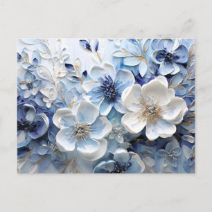 Cartão Postal De Anúncio Moderno Botânico Floral Azul Branco Elegante
