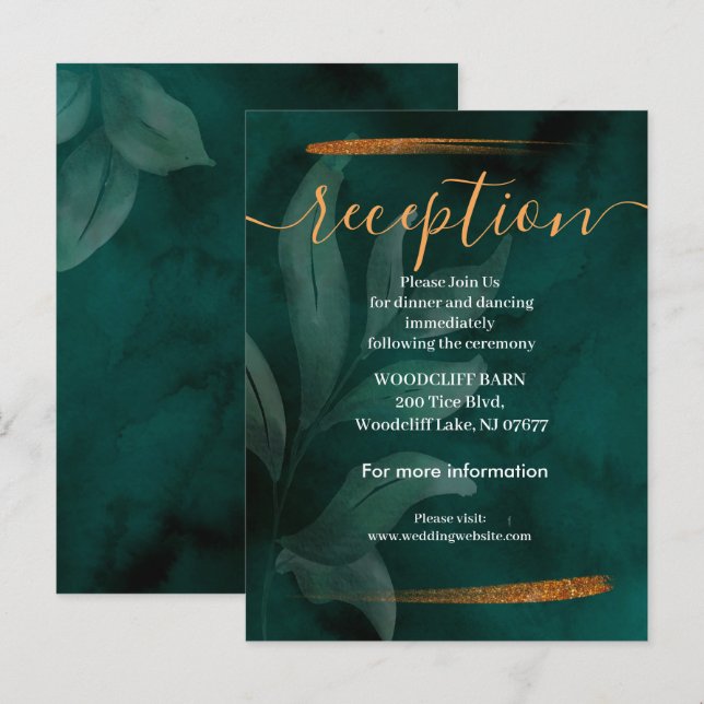 Cartão Postal De Anúncio moderno esmerald green e deixa cartão de recepção (Frente/Verso)