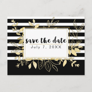 Cartão Postal De Anúncio Moderno Glamour Botânico Dourado Preto Salve a Dat
