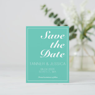Cartão Postal De Anúncio Moderno Minimalista Aqua e Branco Save The Date 