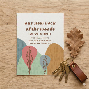 Cartão Postal De Anúncio Moderno Novo Pescoço de Madeira Boho Novo Endereço