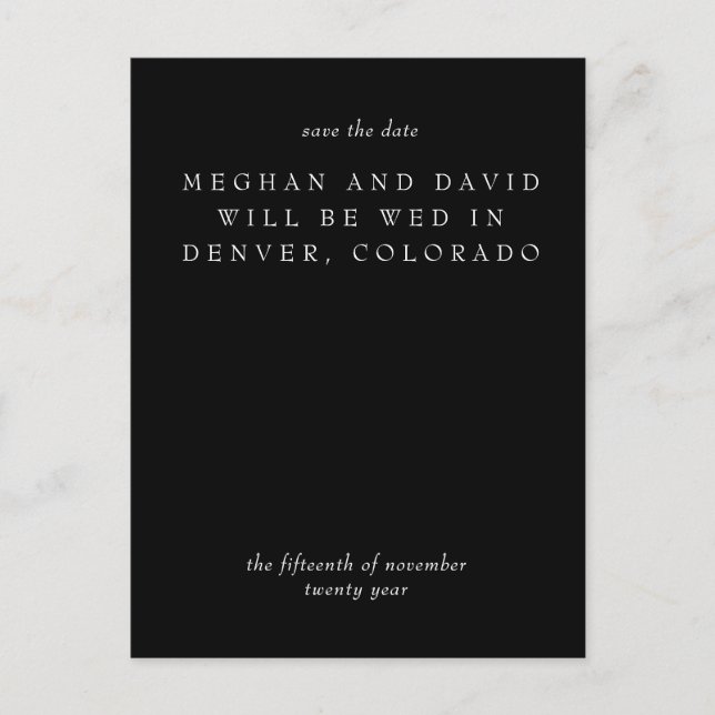 Cartão Postal De Anúncio Moderno Preto Mínimo Elegante Simples Salve A Data (Frente)