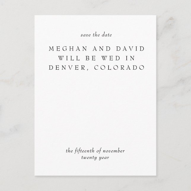 Cartão Postal De Anúncio Moderno Preto Mínimo Elegante Simples Salve A Data (Frente)