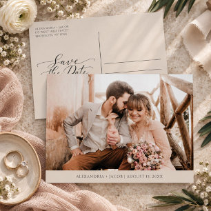 Cartão Postal De Anúncio Moderno Save the Date de Casamento Minimalista com