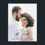 Cartão Postal De Anúncio Moderno script elegante foto botânica aquarela<br><div class="desc">Cartão de data de salvamento de casamento botânico de folhagem minimalista moderno. Eucalipto pintado à mão,  folhagem mínima e coroa de vime rústico moderno dão a este cartão de anúncio um toque luxuoso. Em verdes,  marrons e cinzas clássicos.</div>