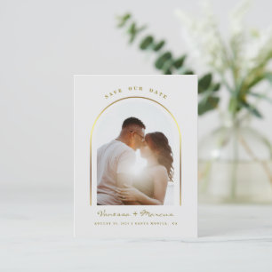 Cartão Postal De Anúncio Moldura Arqueada Dourada Foto de Casamento Salvar