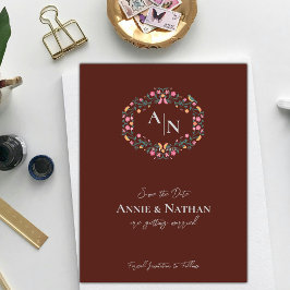 Cartão Postal De Anúncio Moldura de Design Floral Intrincado Vermelho Monog