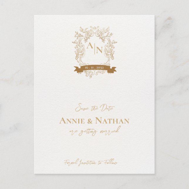 Cartão Postal De Anúncio Moldura de Design Intrincado e Rebuscado com Monog (Frente)