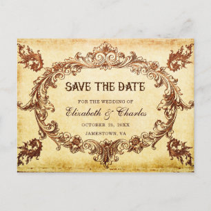 Cartão Postal De Anúncio Moldura Vitoriana Antiga Casamento Salve a Data