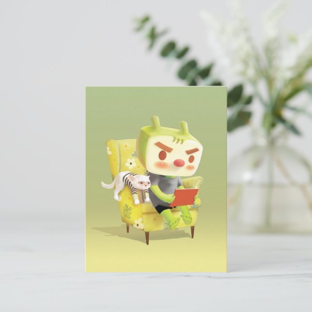 Cartão Postal De Anúncio Momento Aconchegante de Leitura com Pet (Em pé/Frente)