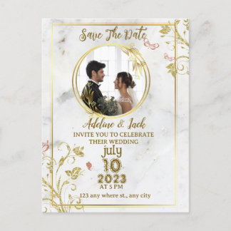 Cartão Postal De Anúncio Monograma Caligráfico Romântico Foto Casamento Tud