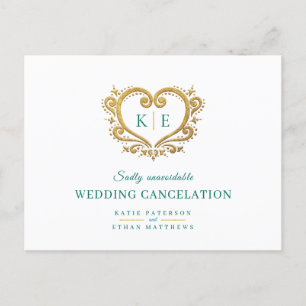 Cartão Postal De Anúncio Monograma de coração cancelamento de casamento dou