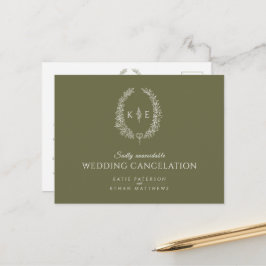 Cartão Postal De Anúncio Monograma de folha oval cancelamento de casamento