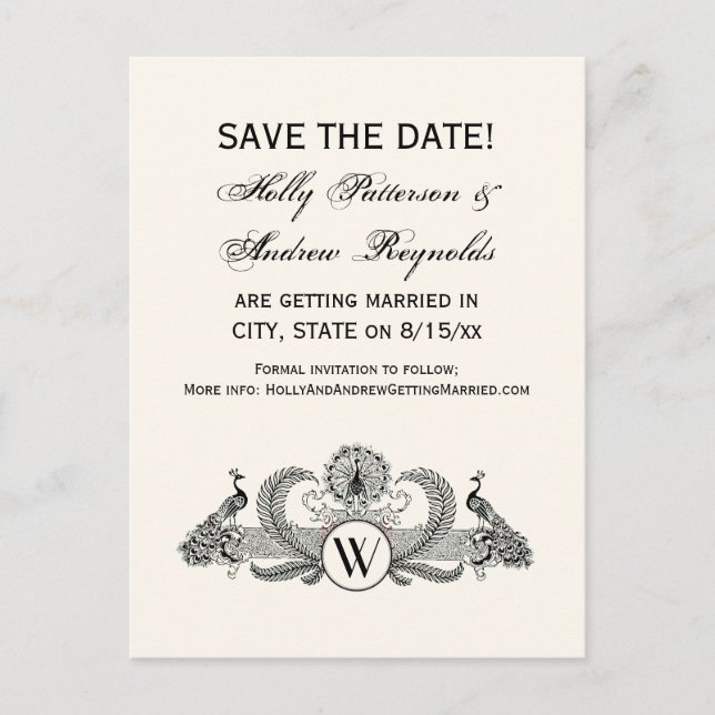 Cartão Postal De Anúncio Monograma de Pavões Antigos Marfim BG (Frente)