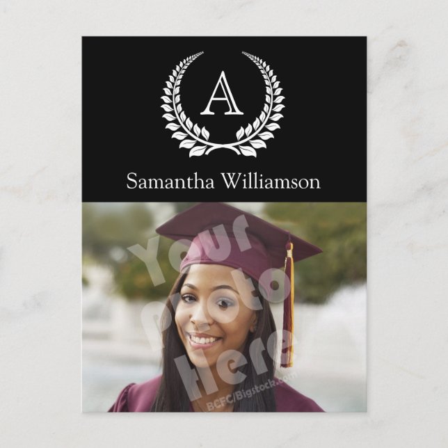 Cartão Postal De Anúncio Monograma Laurel Black/White (Frente)