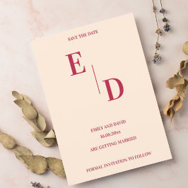 Cartão Postal De Anúncio Monograma Moderno Magenta Casamento Salve A Data