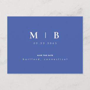 Cartão Postal De Anúncio Monograma Simples e Elegante de Primavera Azul Sal