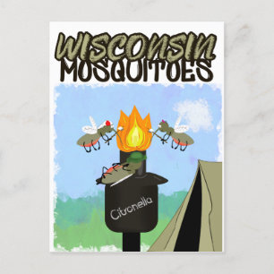 Cartão Postal De Anúncio Mosquitos de Wisconsin em Cartoon - Acampamento po
